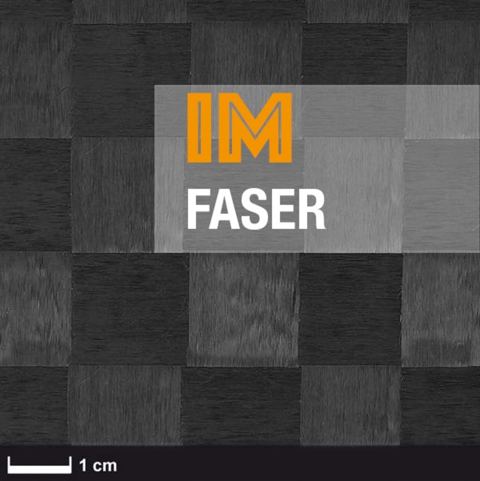 Schwarz-graues Schachbrettmuster mit Text 'IM FASER' und Maßstab von 1 cm.