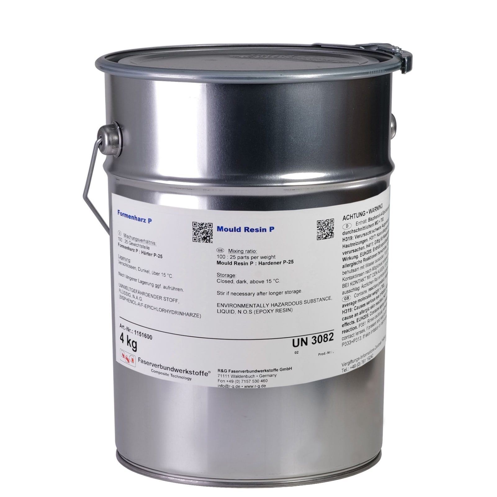 A metal container labeled 