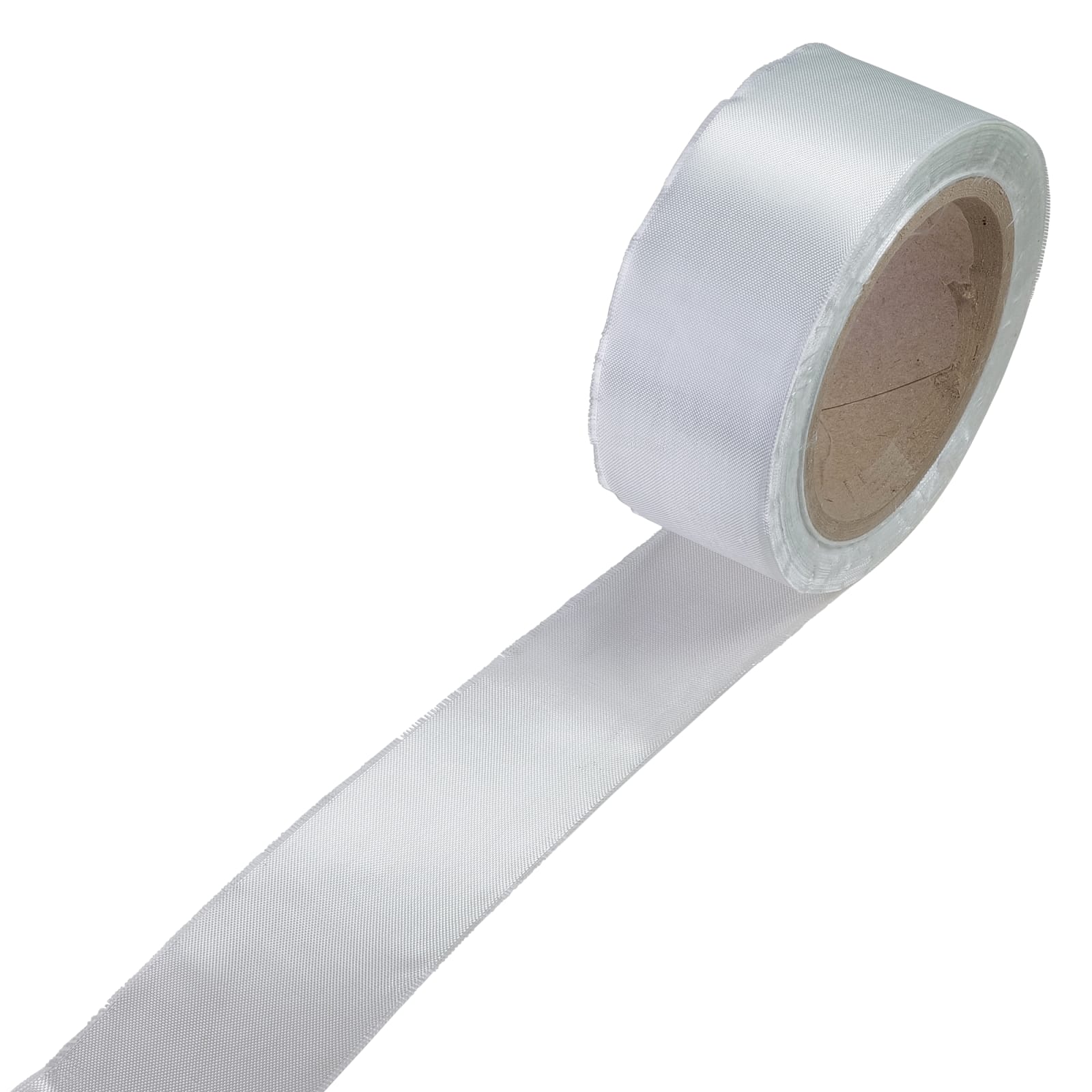 A roll of white adhesive tape partially unrolled on a white background.