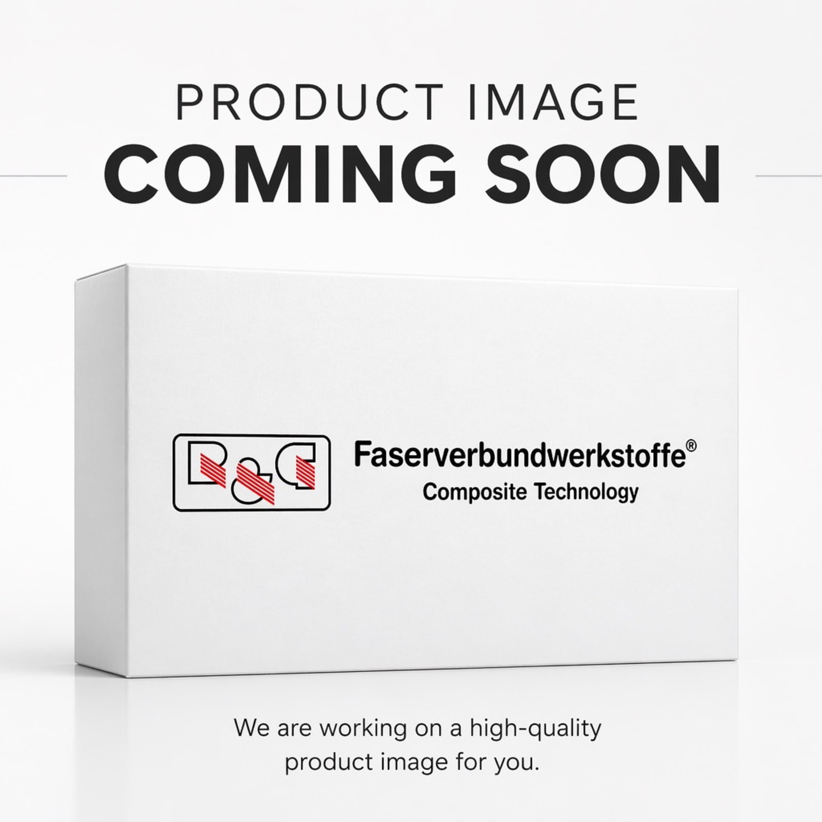 A placeholder image with text indicating a product image is coming soon. The image features a white box with a logo and text. The logo reads 'Faserverbundwerkstoffe Composite Technology'. Below the box, text states 'We are working on a high-quality product image for you.'