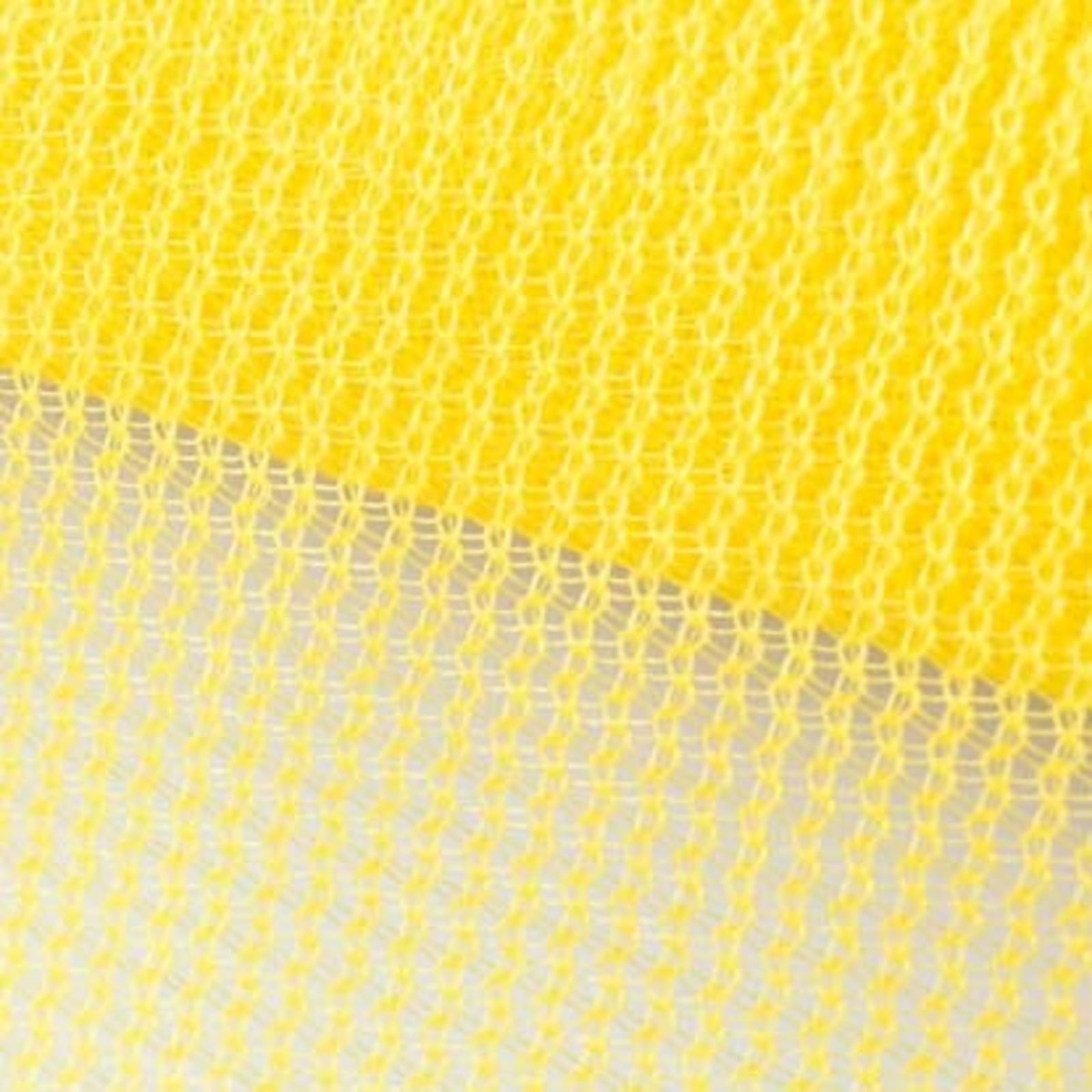 A close-up of a yellow mesh fabric with intricate patterns, creating a semi-transparent look.