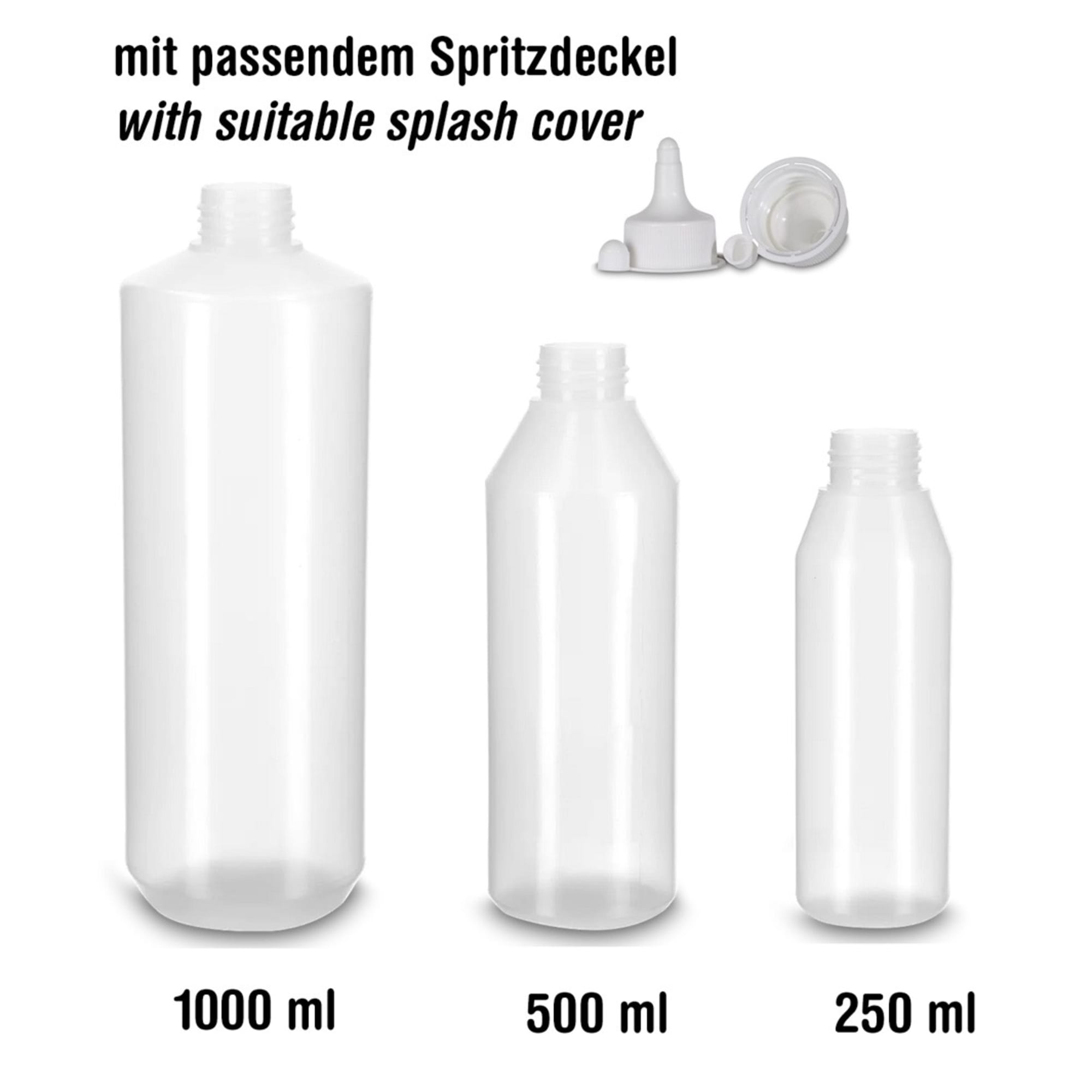 Squeeze bottle, round, transparent incl. splash cover