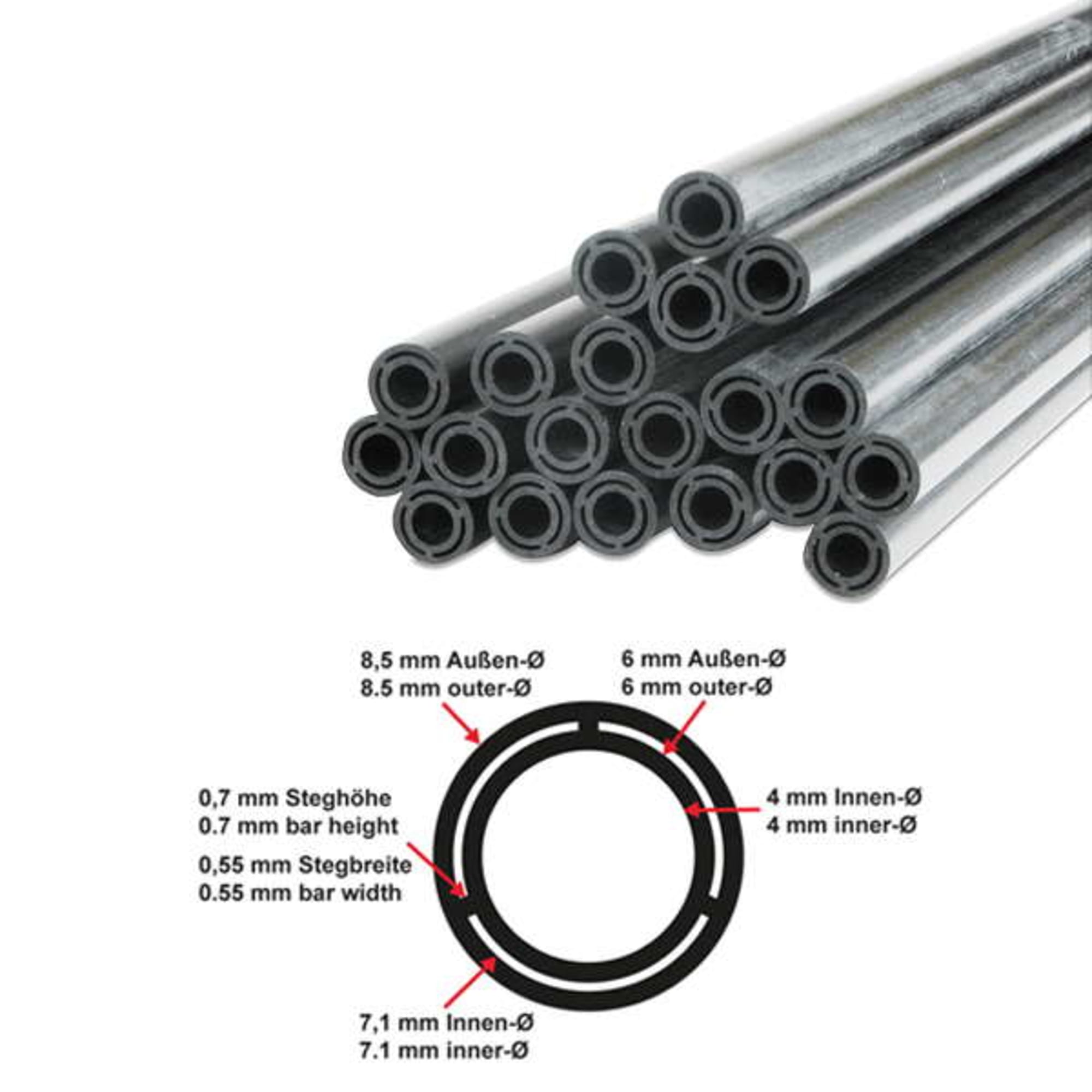 CARBON round tube, double wall (Ø 8.5 / 7.1 x 6 / 4), image 2