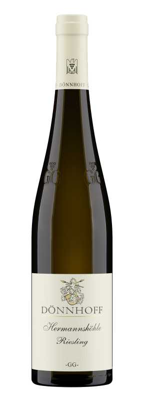 Produktfoto: Hochwertige Schlegelflasche mit Etikett 'Dönnhoff Hermannshöhle Riesling GG'.