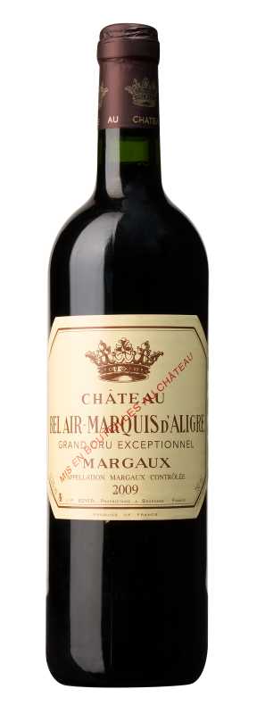 Produktfoto: Weinflasche mit Etikett “Château Bel Air-Marquis d'Aligre Margaux 2009“.