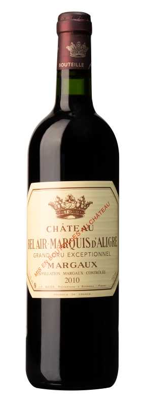 Produktfoto: Weinflasche mit Etikett 'Château Bel Air-Marquis d'Aligre Margaux 2010'.