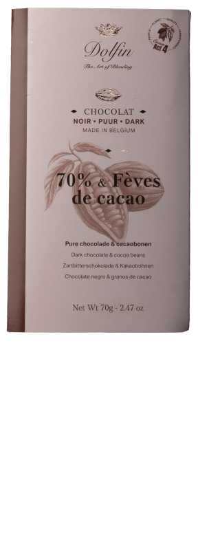 Dolfin Chocolat Noir 70% - Aux Fèves de Cacao (geröstete Kakaobohnensplitter), 70 g