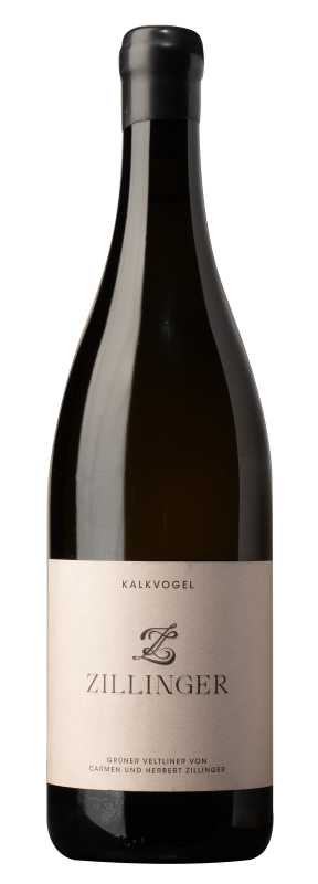 Produktfoto: Weinflasche mit Etikett Kalkvogel Zillinger, Grüner Veltliner.