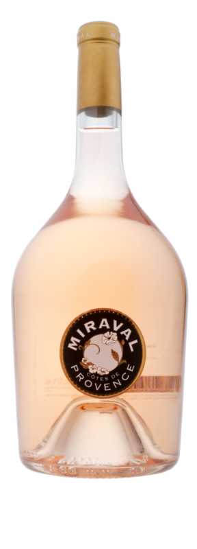 Produktfoto: Flasche Roséwein mit Etikett 'Miraval Côtes de Provence'.