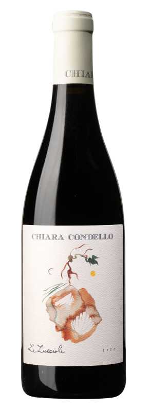 Produktfoto: Weinflasche mit weißem Etikett, Chiara Condello, Le Lucciole 2021.