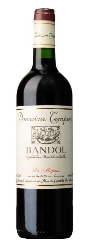 Produktfoto: Weinflasche Domaine Tempier Bandol La Migoua mit Etikett.