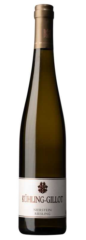 Produktfoto: Hochwertige Schlegelflasche mit Etikett 'Kühling-Gillot Nierstein Riesling'.