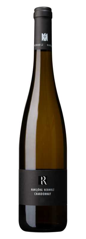 Produktfoto: Weinflasche mit schwarzem Etikett, Aufschrift Hansjörg Rebholz Chardonnay.