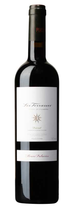 Produktfoto: Hochwertige Weinflasche mit Etikett 'Les Terrasses', Priorat, 14,5% vol, Produkt aus Spanien.