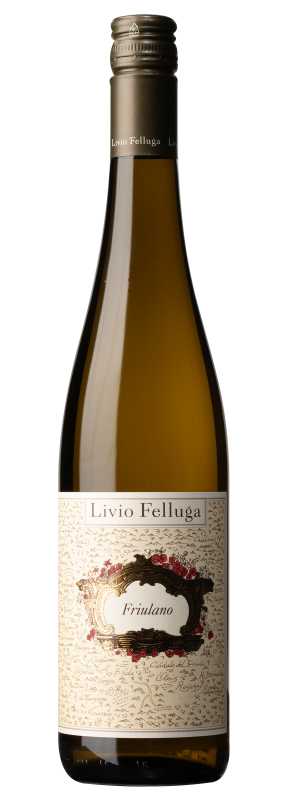 Produktfoto: Weinflasche mit Etikett 'Livio Felluga Friulano'.