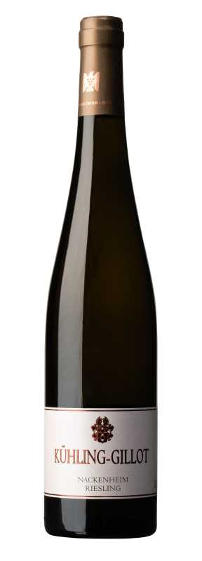 Produktfoto: Hochwertige Schlegelflasche mit Etikett 'Kühling-Gillot Nackenheim Riesling'.