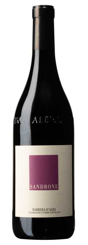 Produktfoto: Weinflasche mit Etikett 'Sandrone' und 'Barbera d'Alba'.