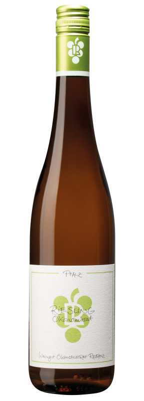 Produktfoto: Eine Weinflasche mit grünem Schraubverschluss und Etikett. Auf dem Etikett steht “Riesling Ökonomierat“ und “Weingut Ökonomierat Rebholz“.
