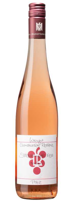 Produktfoto: Eine Flasche Spätburgunder Rosé Wein mit Schraubverschluss. Das Etikett zeigt den Namen des Weinguts Rebholz und die Region Pfalz.