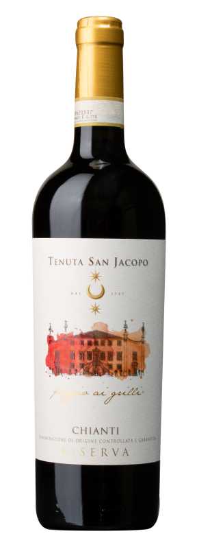 Produktfoto: Flasche Chianti Riserva Wein mit Etikett von Tenuta San Jacopo.