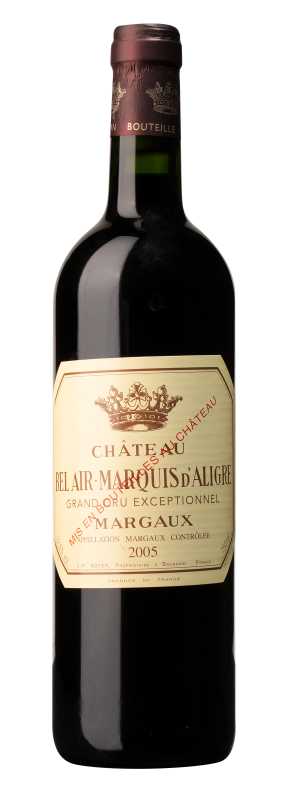 Produktfoto: Weinflasche mit Etikett Chateau Bel Air Marquis d'Aligre Margaux 2005.