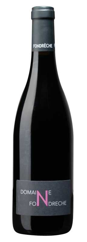 Produktfoto: Weinflasche mit schwarzem Etikett “DOMAINE FONDRECHE“.