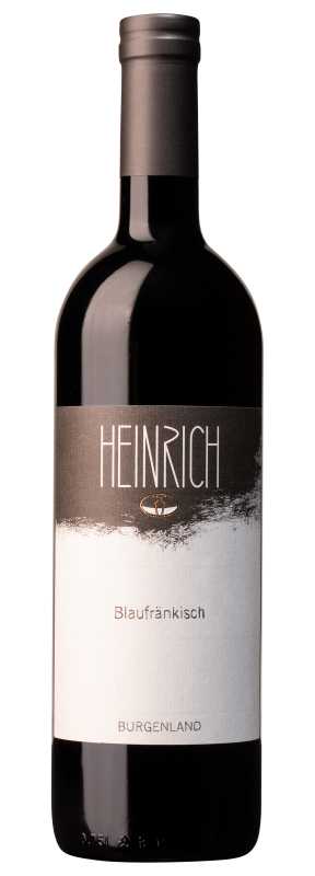 Produktfoto: Eine Flasche Rotwein mit dem Etikett Heinrich Blaufränkisch aus Burgenland.