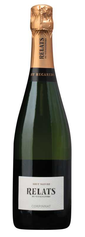 Produktfoto: Flasche Schaumwein Relats Brut Nature mit goldener Kapsel.