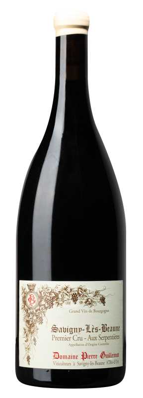 Produktfoto: Weinflasche mit Etikett Domaine Pierre Guillemot, Savigny-Lès-Beaune Premier Cru - Aux Serpentières, Grand Vin de Bourgogne.