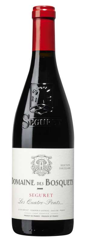 Produktfoto: Weinflasche Domaine des Bosquets Seguret mit rotem Verschluss.