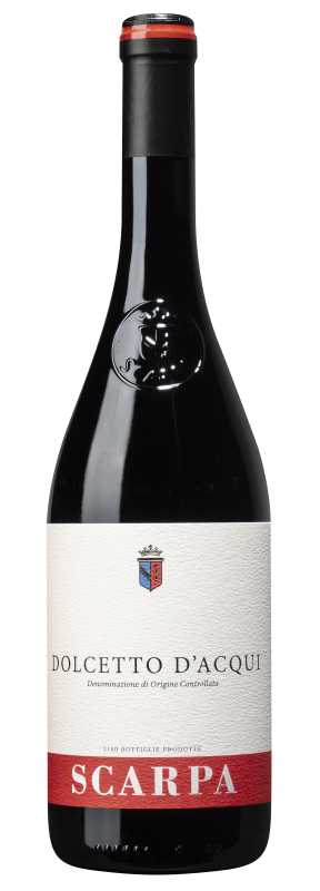Produktfoto: Weinflasche mit Etikett SCARPA Dolcetto d'Acqui.