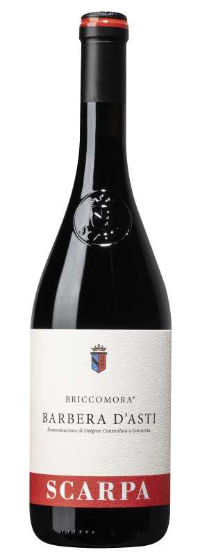 Produktfoto: Weinflasche mit Etikett 'Scarpa' und 'Barbera d'Asti'.