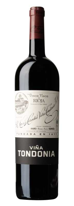Produktfoto: Flasche Rotwein Viña Tondonia mit Etikett aus Rioja, Spanien.