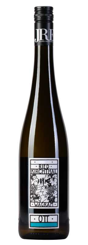 Produktfoto: Weinflasche mit schwarzem Schraubverschluss und Etikett.