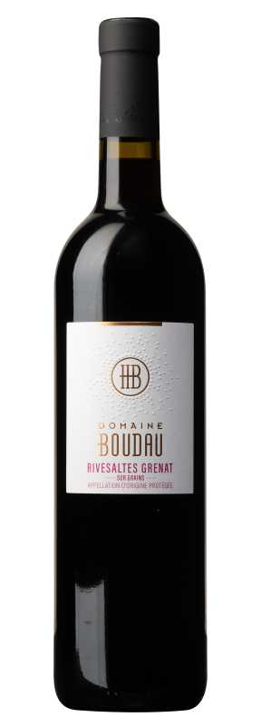 Produktfoto: Eine Weinflasche mit Etikett 'Domaine Boudau Rivesaltes Grenat'.
