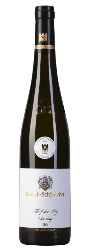 Produktfoto: Weinflasche Emrich-Schönleber Auf der Ley Riesling GG mit Etikett und Siegel.