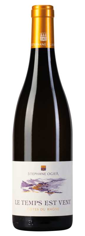 Produktfoto: Weinflasche mit goldener Kapsel und Etikett 'Le Temps Est Venu'.