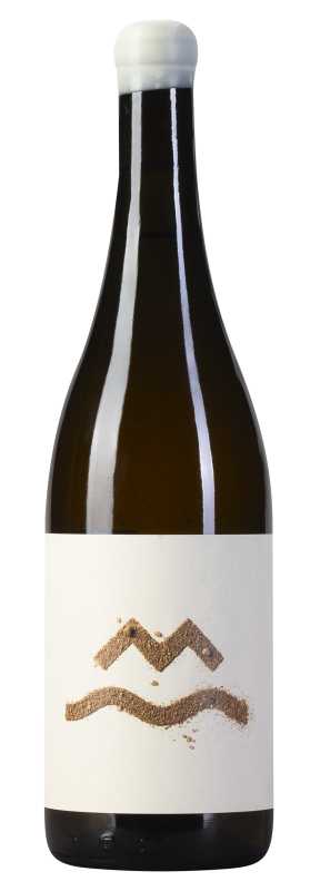 Produktfoto: Weinflasche mit schlichtem Etikett und geometrischem Muster.