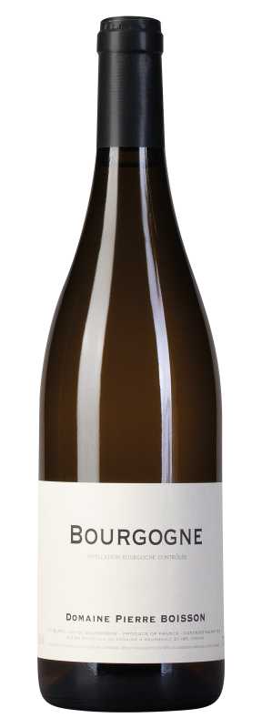 Produktfoto: Flasche Bourgogne Blanc von Domaine Pierre Boisson mit schwarzem Verschluss und weißem Etikett.