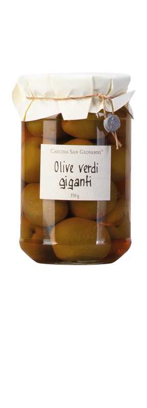 Produktfoto: San Giovanni Grüne Riesenoliven mit Stein, 350g