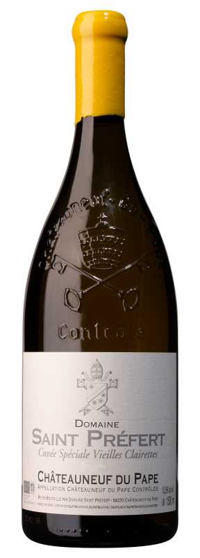Produktfoto: Flasche Domaine Saint Pr&eacute;fert Ch&acirc;teauneuf du Pape, Cuv&eacute;e Sp&eacute;ciale Vieilles Clairettes, gelbes Wachs, 1500 ml.