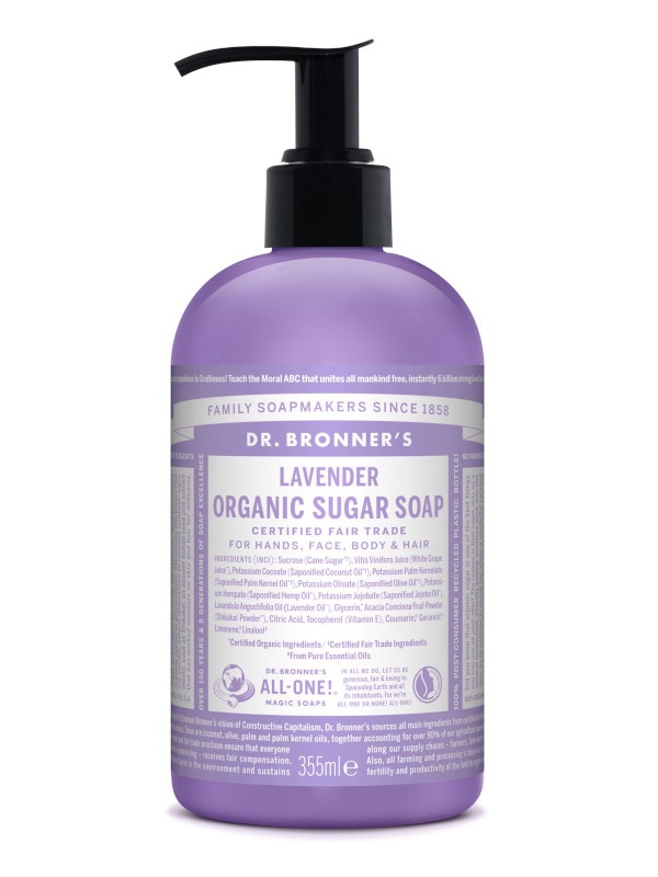 Bio Sugar Soap all-on Lavendel, 355 ml von Dr. Bronner's.