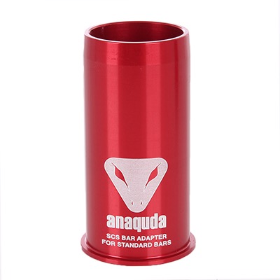 Roter Metallzylinder mit Logo und Text 'anaquda SCS BAR ADAPTER FOR STANDARD BARS'.