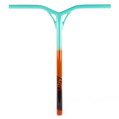 Lenker eines Scooters mit Farbverlauf von Türkis zu Orange.