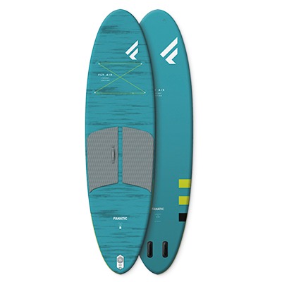 Zwei blaue Stand-Up-Paddleboards mit grauen und gelben Details.