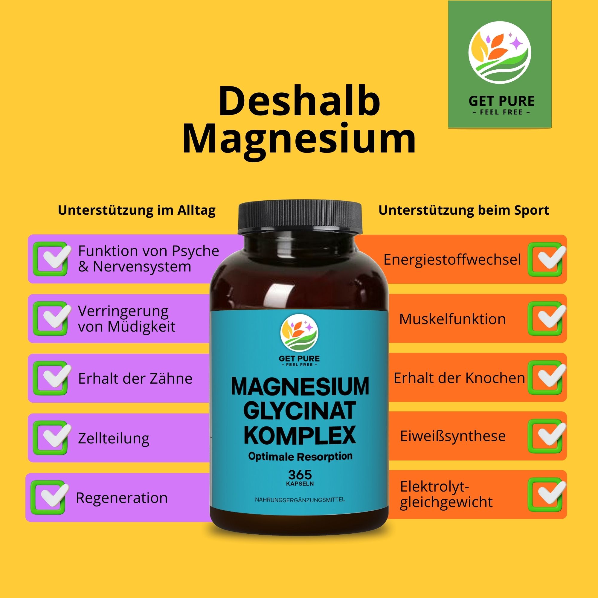 Produktfoto: Magnesium Glycinat Komplex | GET PURE - FEEL FREE