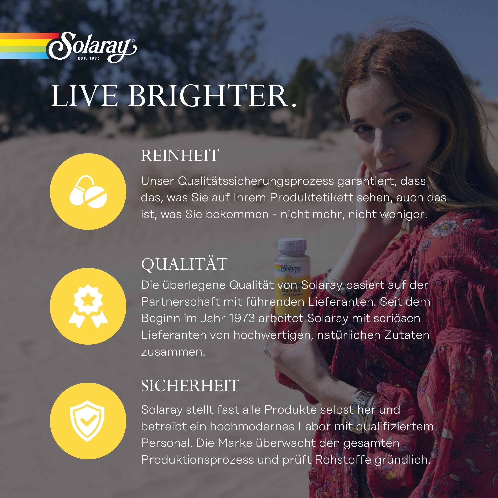 Produktfoto: Die Abbildung zeigt eine Flasche mit Nahrungsergänzungsmitteln der Marke Solaray. Auf dem Etikett steht 'True Herbs Nopal Prickly Pear Cactus 500 mg', zusammen mit einem Bild eines Kaktus und den Worten 'Herbal Support'. Die Flasche enthält 100 vegane Kapseln und ist als 'Lab Verified' und 'Vegan' gekennzeichnet. Das Design ist in Grün- und Gelbtönen gehalten.