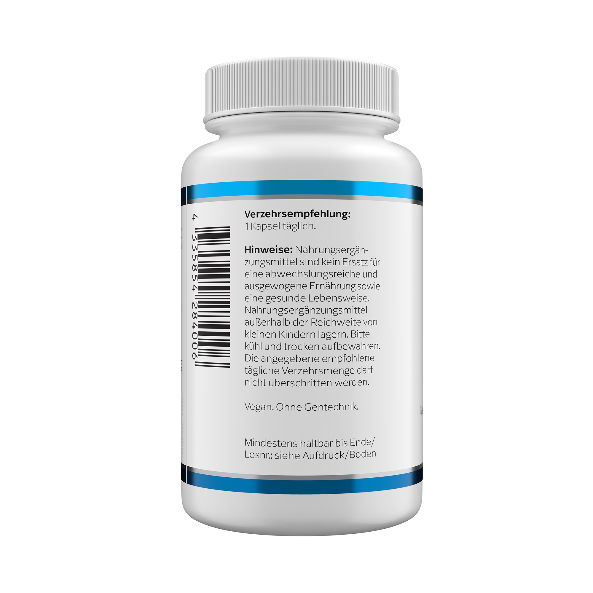 Produktfoto: Auf dem Bild ist eine weiße Plastikflasche mit einem blauen Etikett zu sehen. Auf dem Etikett steht “MANGAN 11 mg“ und “KLEAN LABS“. Es handelt sich um ein Nahrungsergänzungsmittel mit Mangan. Die Flasche hat einen weißen Schraubverschluss.