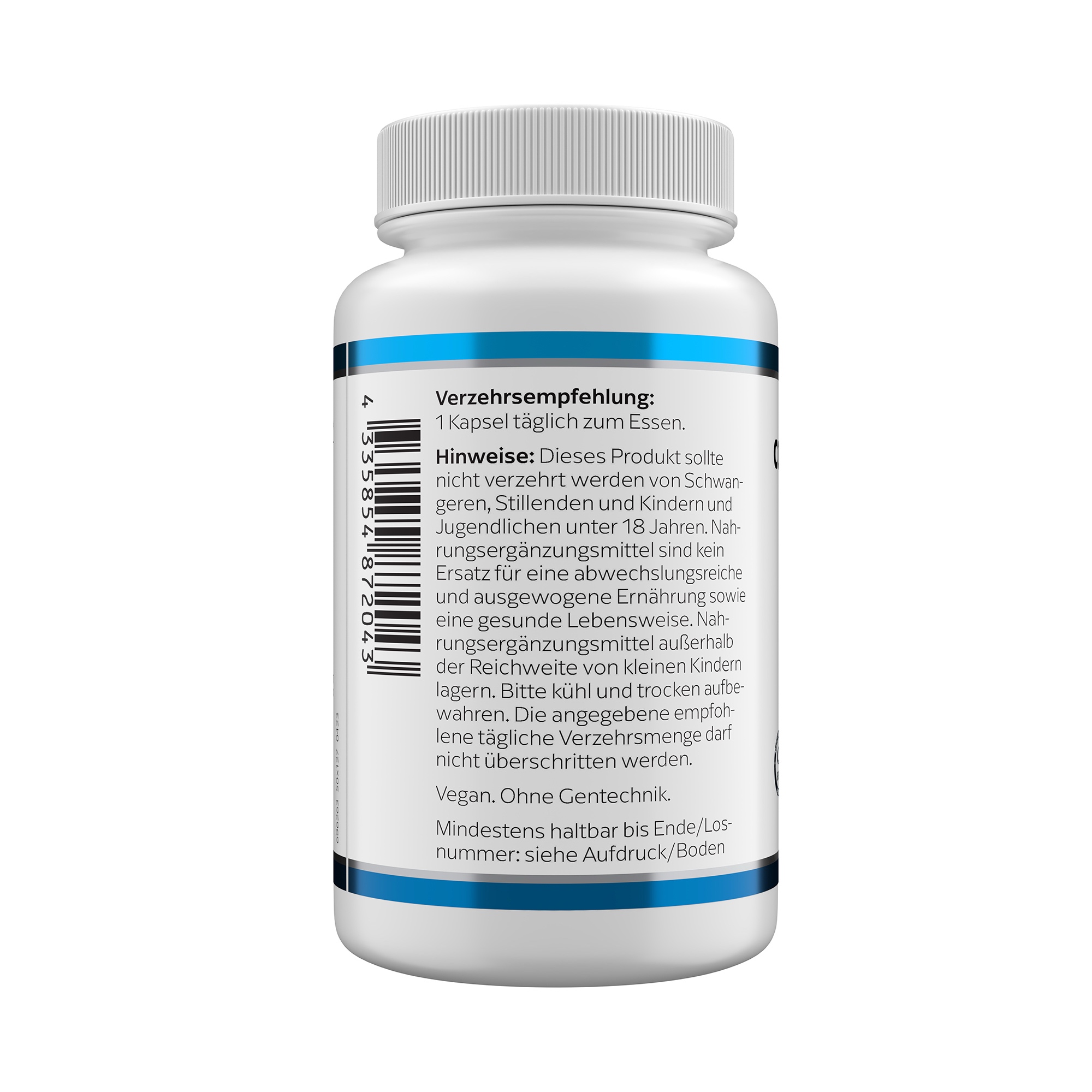 Produktfoto: Eine weiße Plastikflasche mit blauem Etikett, auf dem “COENZYM Q10 100 mg“ steht. Darunter das Logo von KLEAN LABS. Die Flasche enthält Nahrungsergänzungsmittel mit Coenzym Q10. Sie hat einen weißen Schraubverschluss.