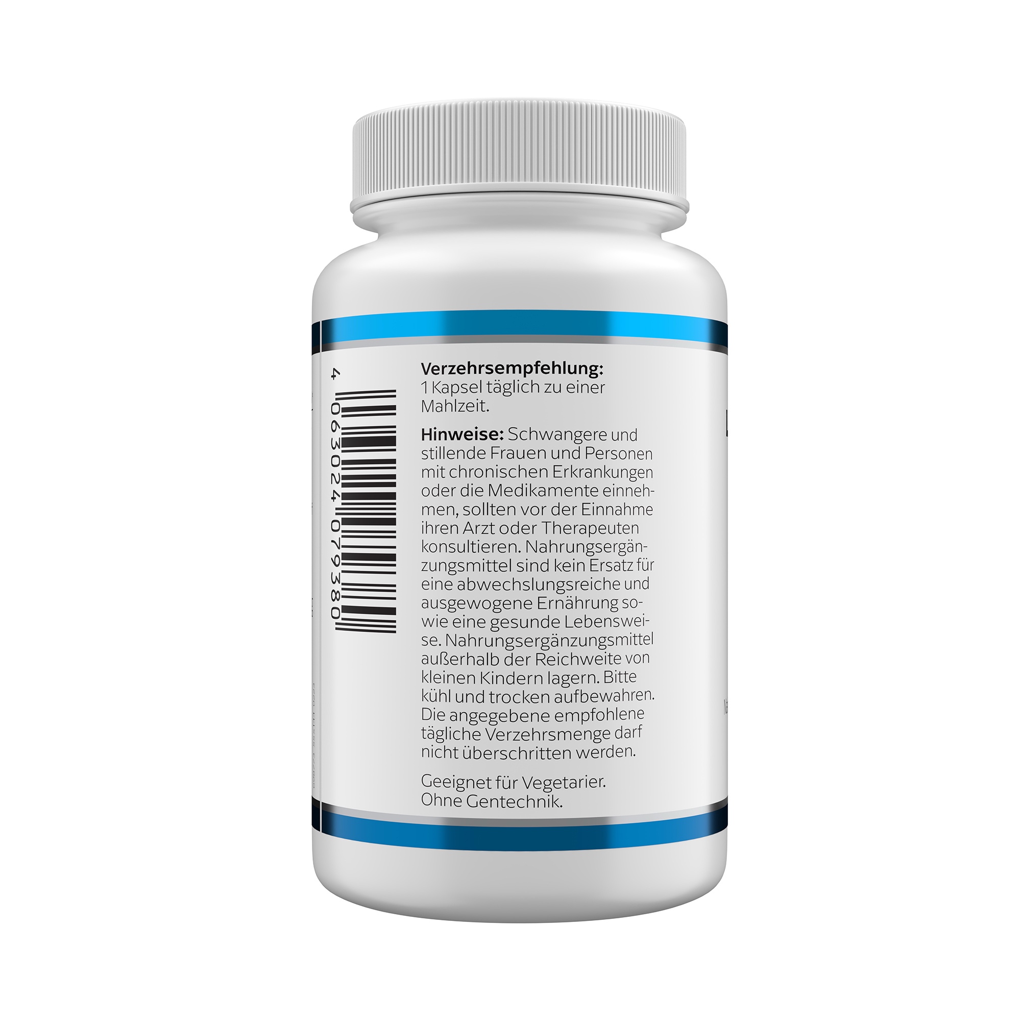Produktfoto: Eine weiße Plastikflasche mit blauem Etikett, auf dem 'L-ORNITHIN 500 mg' steht. Das Logo 'Klean Labs' ist darunter sichtbar. Die Flasche enthält Nahrungsergänzungsmittel mit L-Ornithin und hat einen weißen Schraubverschluss.